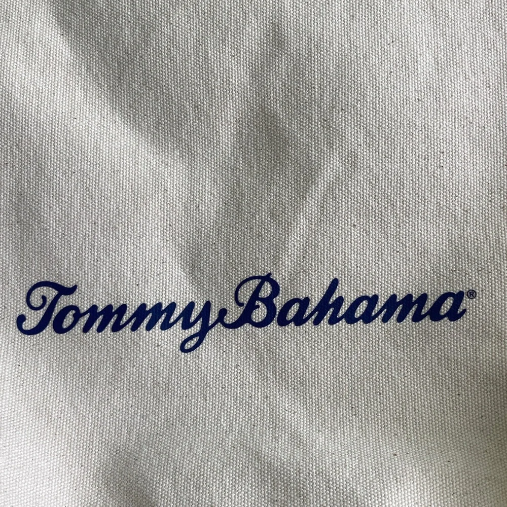 Tommy Bahama Tan Tote with Pink and Blue Pineapple Design - Picture 2 of 8